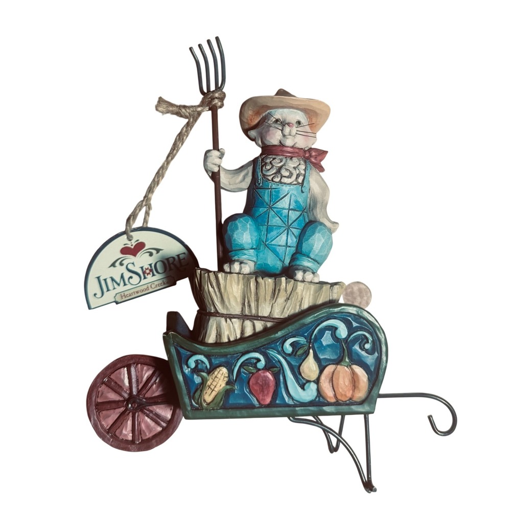 Jim Shore Heartwood Creek Farmer Cat in Wheelbarrow Harvest Figurine 2013 EUC